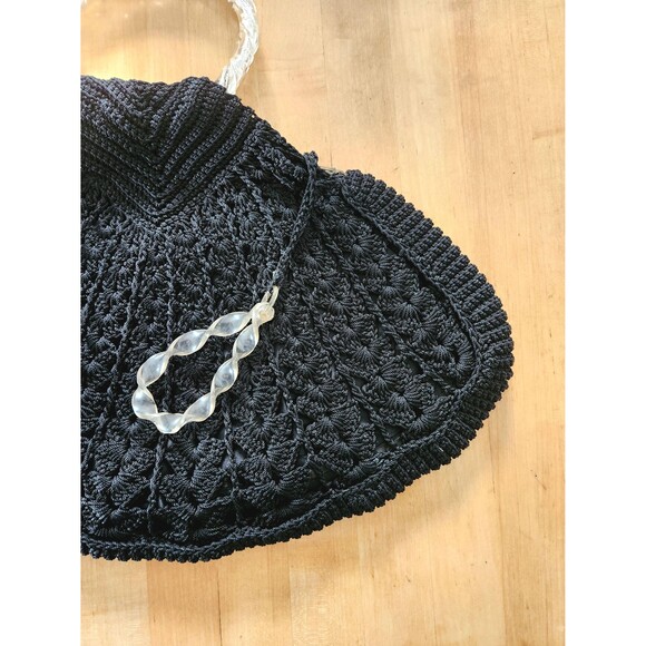 1930s 1940s Vintage Crochet Handbag: Lucite Handle Purse, Art Deco, Fan Shaped - Picture 6 of 11
